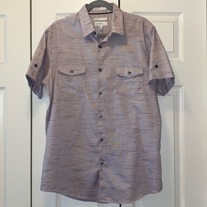 Men's Calibrate Slim Fit Button Down Non-Iron Purple Short Sleeve Shirt L
